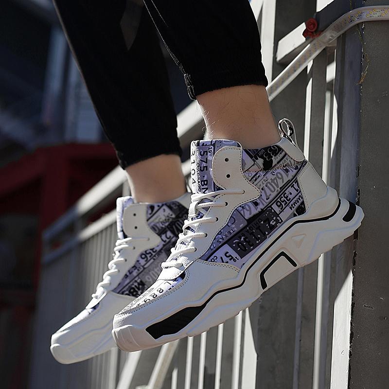 Graffiti Outdoor Trendy Jogging Shoes Men's Running Sneakers Youth Student 2024 Autumn Casual High Top Trainers Zapatiras Hombre