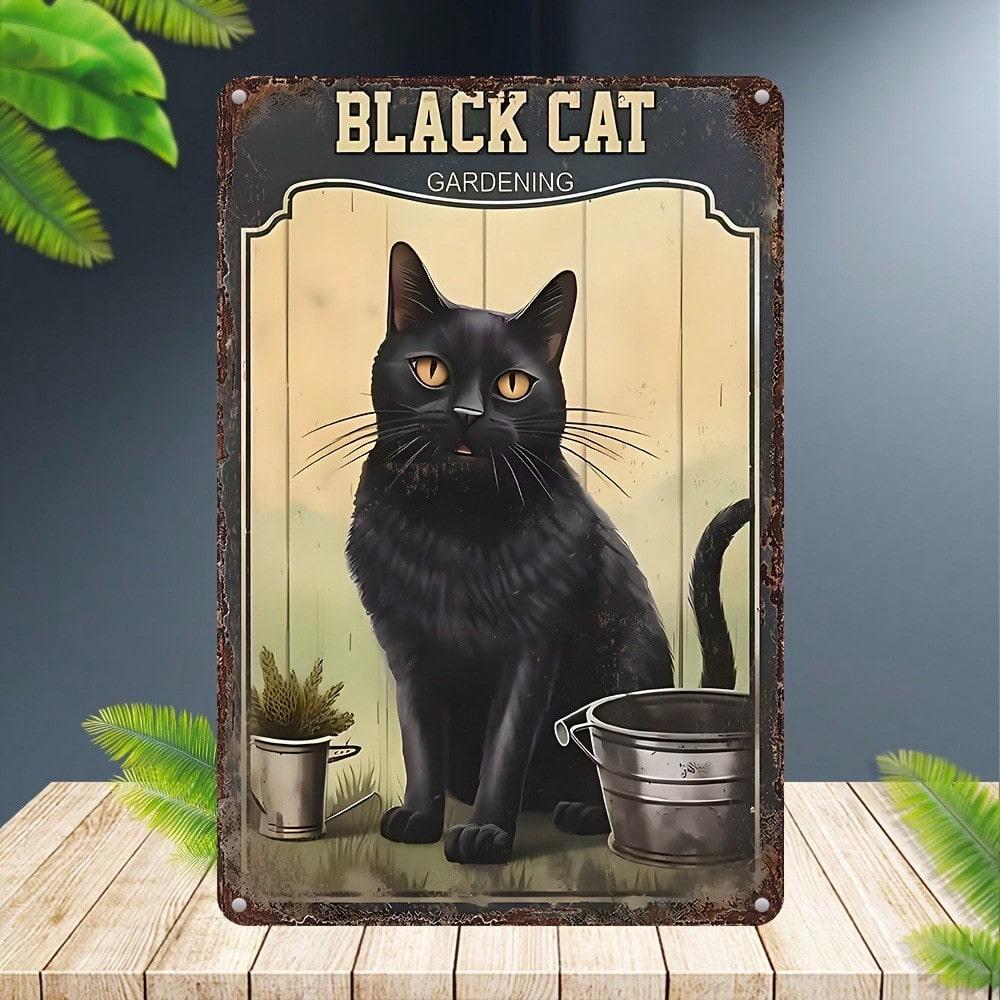 Vintage Black Cat Metal Wall Sign Retro Home Decor Iron Tin Art 20x30