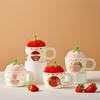 Strawberry Bear Ceramic Cup with Lid for Girls Gifts for Home Use Water Cup Mug High Looking Couple Milk Breakfast Cup