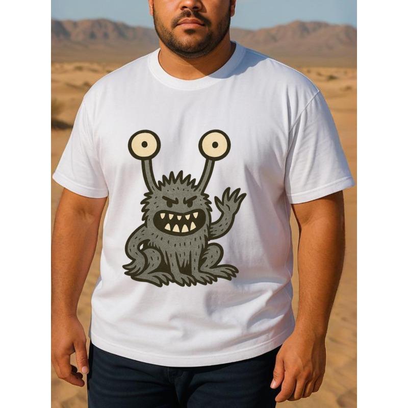 European Size Four-Eyed Grey Monster Men'S Printed Short-Sleeved T-Shirt, Patterned Printed T-Shirt for Men, Breathable Fabric