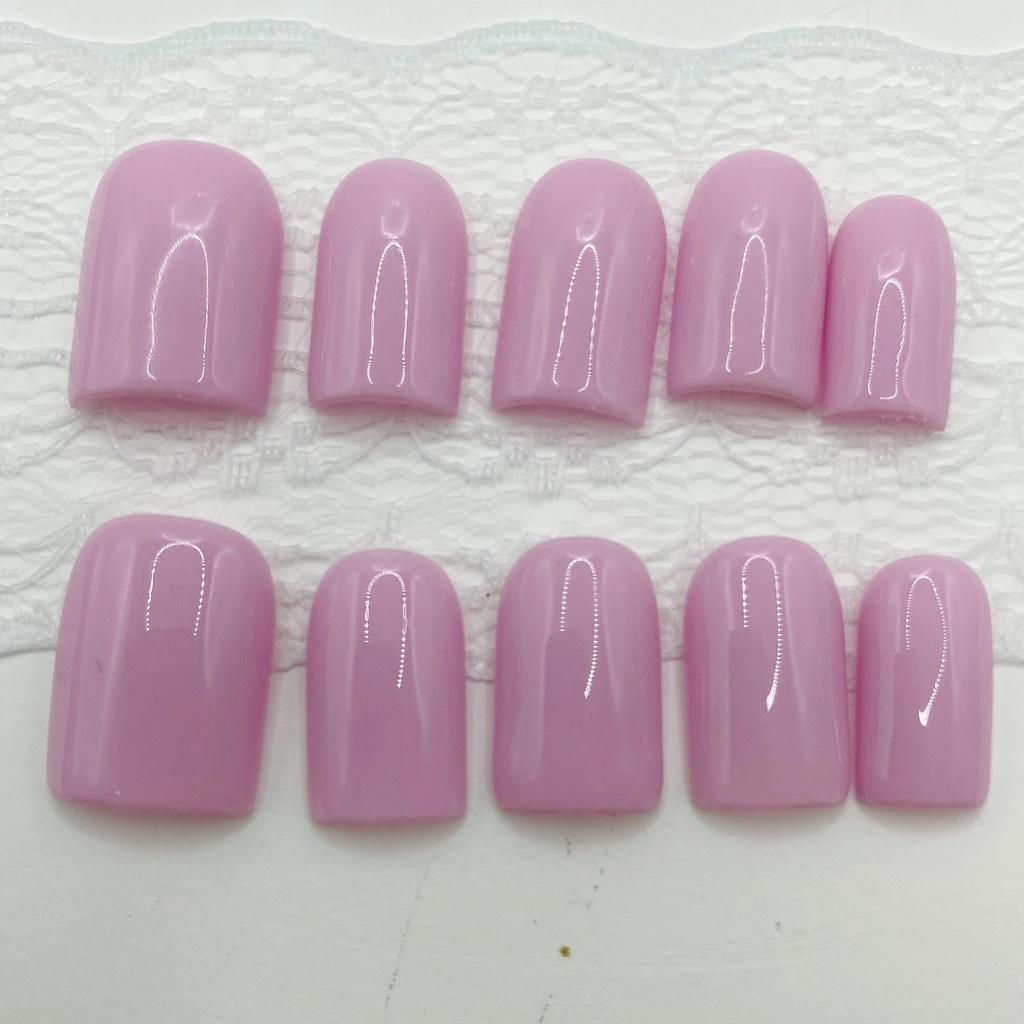 Handmade Press On Nail French Simple Solid Color Taro Purple Glossy Medium Square Fake Nail Patch Artificial Nail Reusable XS