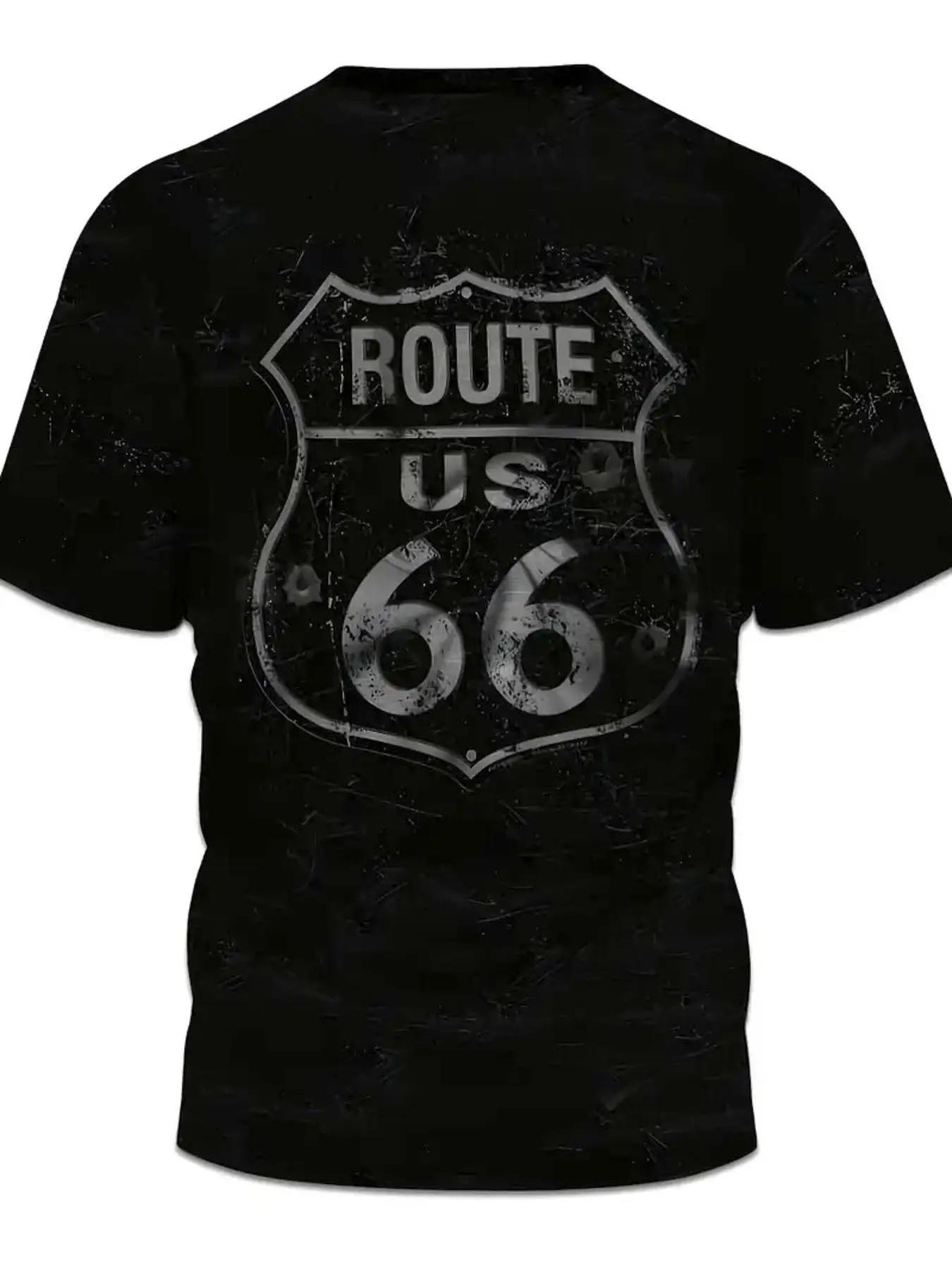 Men S Vintage Route 66 Graphic T-Shirt - Retro Shield Design with US-66 Route & Route 66 Shield Logo M