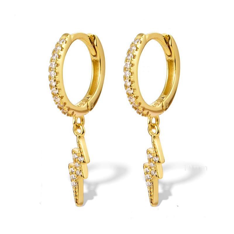 Sterling Silver S925 Lightning Earrings, European & American Style, Niche Diamond Inlaid Studs & Hoop Accessories for Women