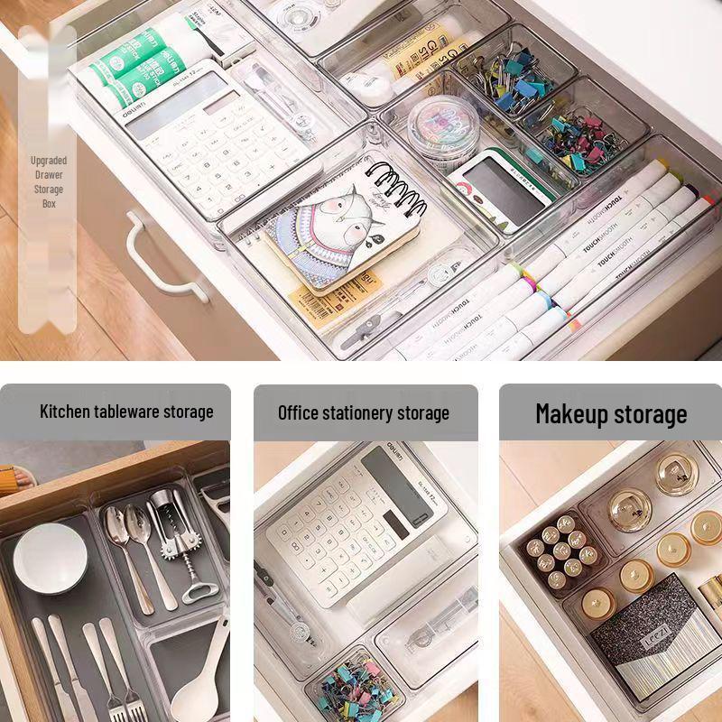 Transparent Desk Organizer with Compartments - Thickened Plastic Drawer for Small Items Storage