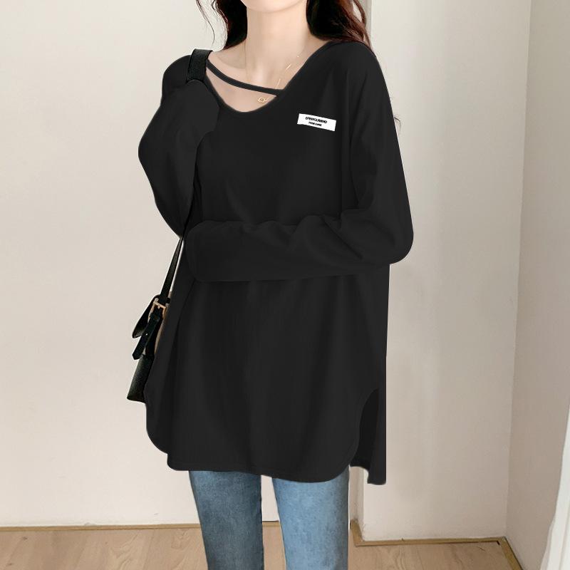 Spring and summer pure cotton soft waxy velvet white bottoming shirt for women mid-length inner design niche long-sleeved T-shirt for women ins
