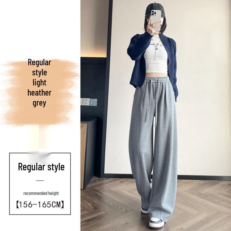 Women s Grey Fleece-Lined Wide-Leg Sweatpants - Autumn/Winter Curved Blade Design XL