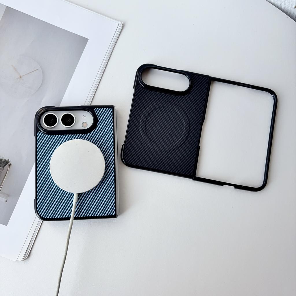 Magnetic For iPhone Duo Fold Case Luxury Carbon Fiber Leather Protective Back Cover For Magsafe Wireless Charging Shell Funda