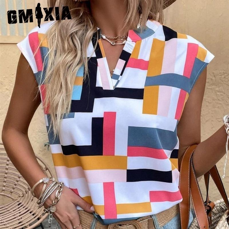 GMXIA Women's Fashion Casual Short Sleeve V Neck Blouses & Shirts