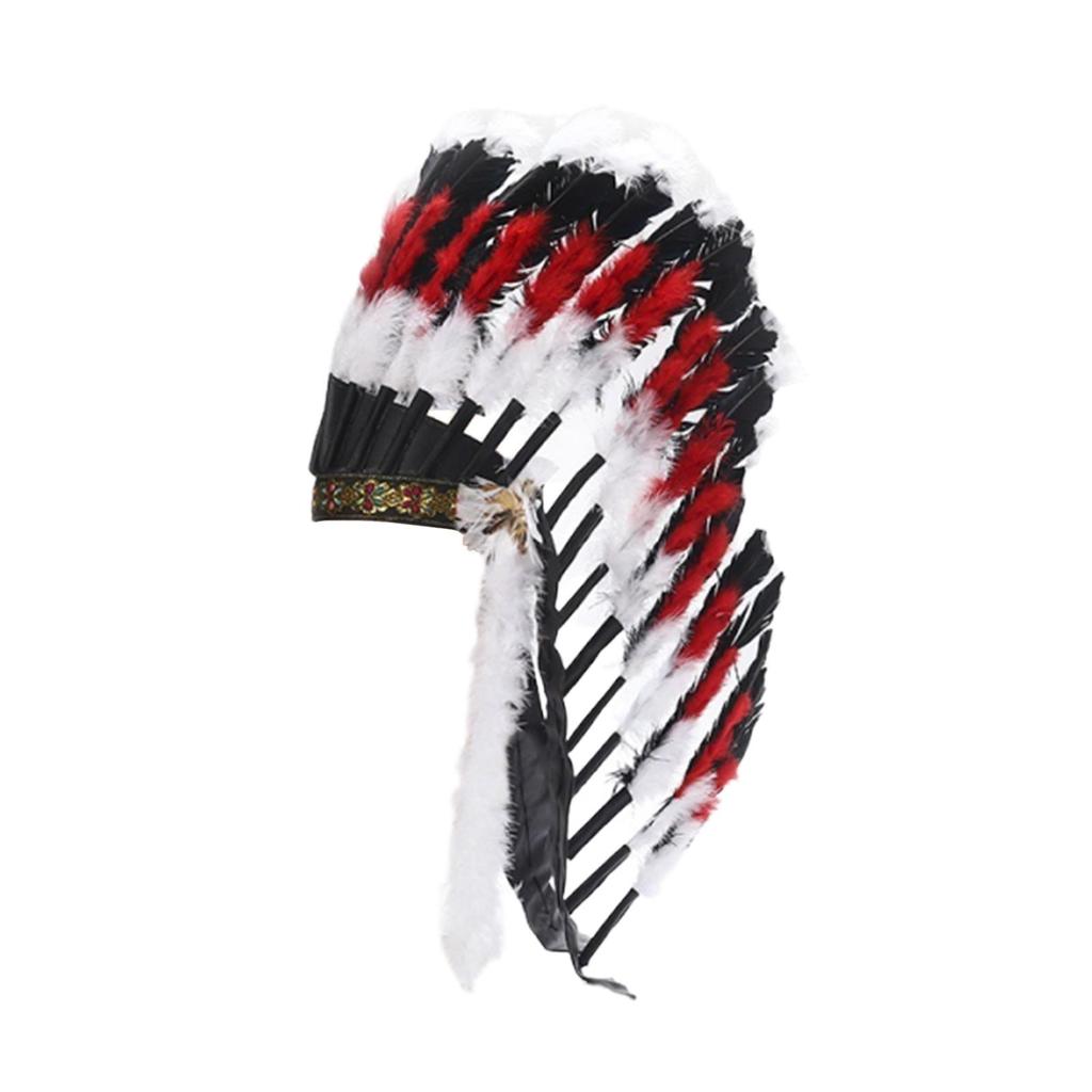 Artificial Feather Headdress Indian Headwear for Party Masquerade Show White Red