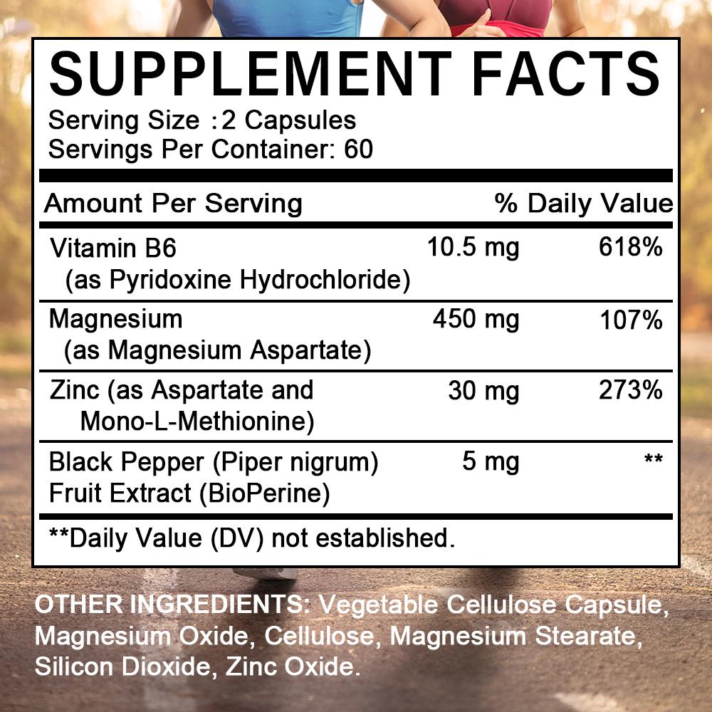 Zink en Magnesium Voedingssupplement, Met Vitamine B6, Zwarte Peper Vruchtenextract