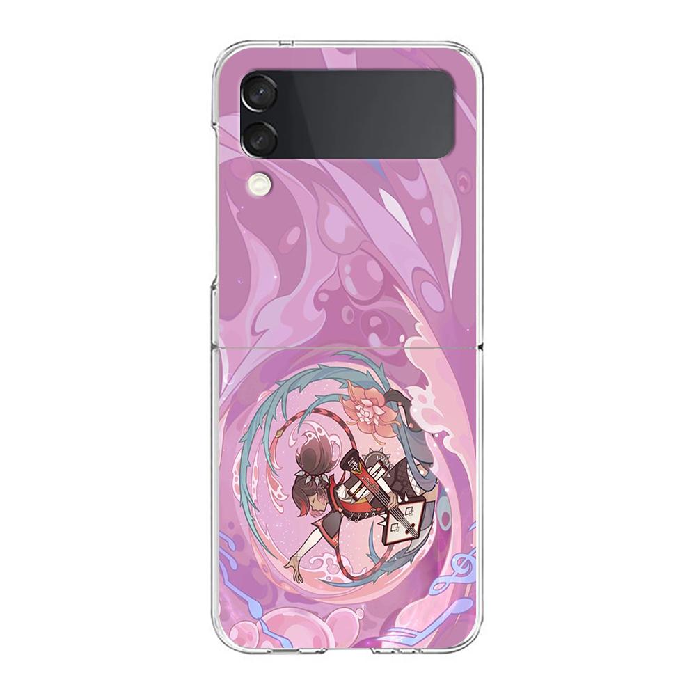 

Genshin Impact Cartoon Logo For Samsung Galaxy Z Flip 3 4 5 Hard Folding Clear PC Phone Case For Samsung Z Flip3 Cover Bumper Galaxy Z Flip 4
