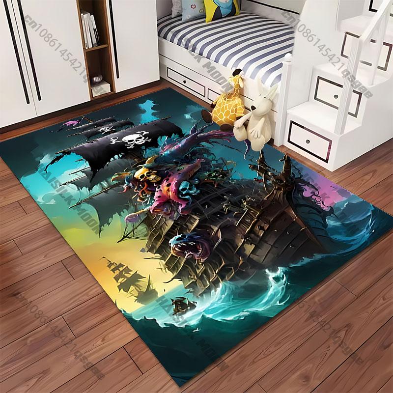 Pirate Ship with Menacing Creatures Carpet Yoga Living Room Room Decor Children's Crawling Mat Doormat Area Rug Games Mat