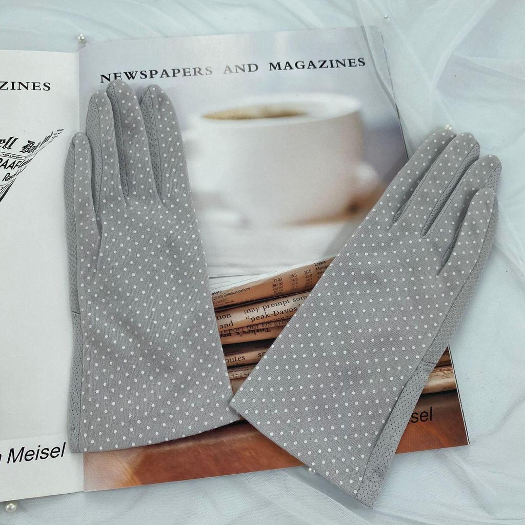 Women's Summer UV Protection Polka Dot Touchscreen Gloves - Non-Slip, All-Cotton for Driving and Cycling