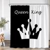 Crown Queen And King Shower Curtain Black White Pink Red Background Mrs Mr Right Couple Lover Polyester Bathing Decor Curtain