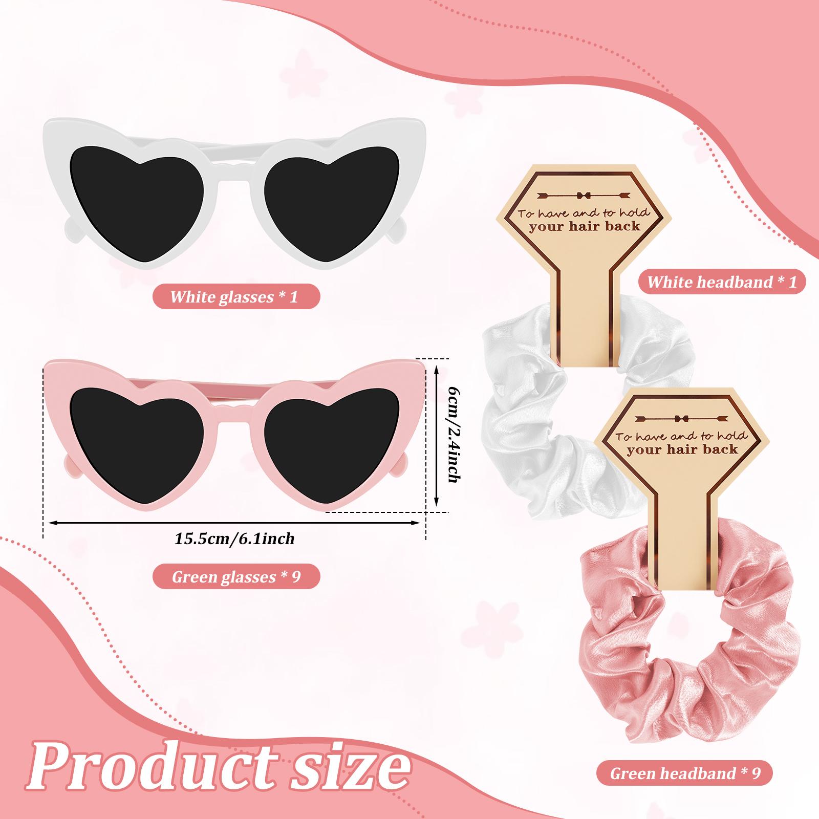 20Pcs Heart Sunglasses and Satin Bridesmaid Scrunchies Set Fashion Love Shape Sunglasses for Wedding Party Bridesmaid Decorative