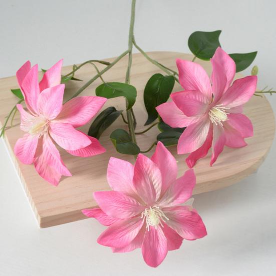 Artificial Clematis Flower 27.5" Long Stem Fake Silk Flower Branches with 3 Heads Blooms for Vase Indoor Home Table Decor Floral Arrangement