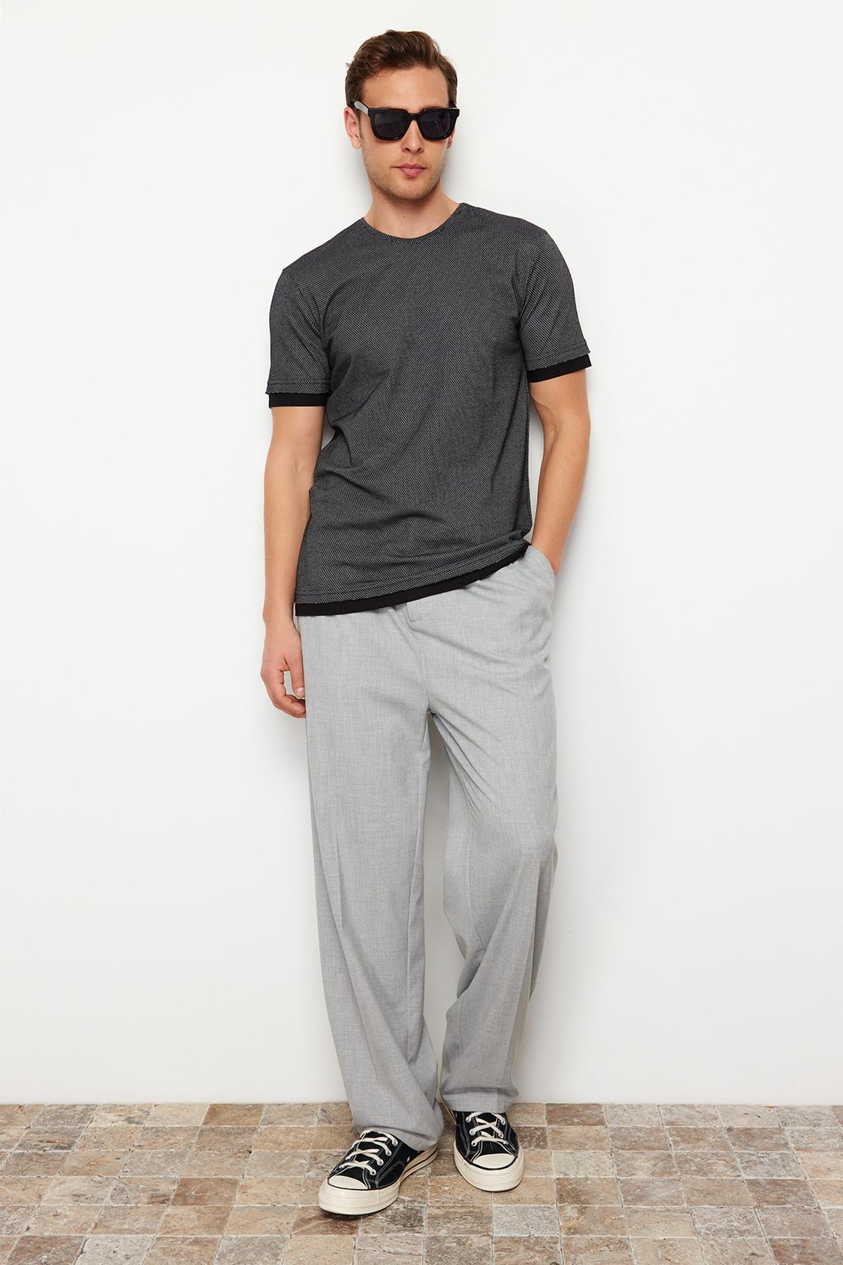 

Men s Fashion New T-Shirt Black Regular Normal Cut Textured Color Blocked T-Shirt