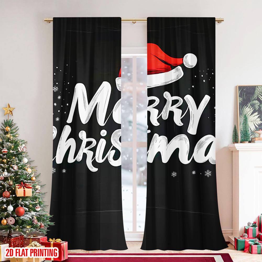 Flat Printing Merry Christmas Popular Window Curtains Versatile Fabric Without Electricity Family Set Of 2 Made Polyester