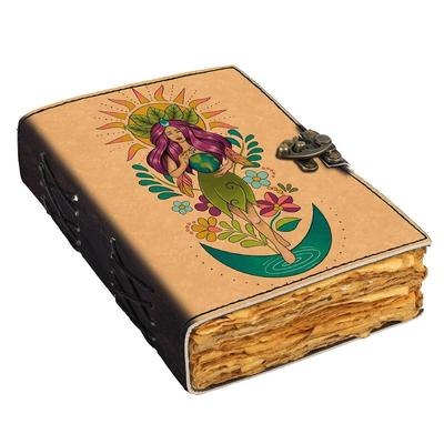 Agenda in pelle con stampa artistica Gaia, agenda vintage con pagine antiche per uso ufficio e personale (7 x 5 pollici)