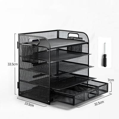 5-Tier Mesh Metal Desk Organizers with 1 Drawer and 2 Pen Holders for A4 File,Letters, Mail