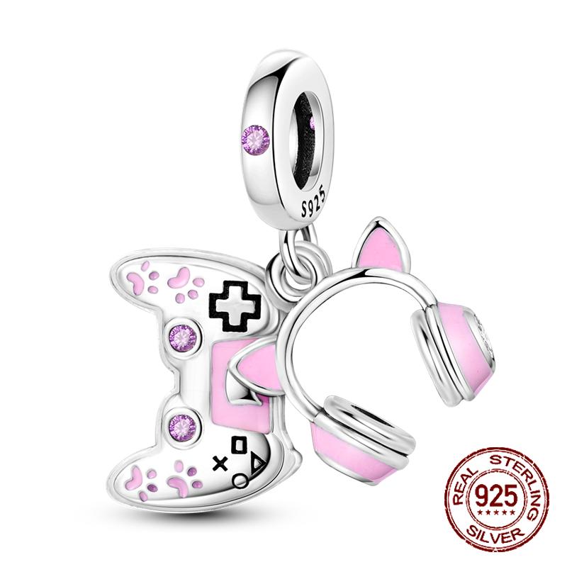 925 Sterling Silber Lila Perlen Blume Schmetterling Hänge Charm Passend 4MM Lochdurchmesser Armband Halskette 925 Schmuck Geschenkherstellung