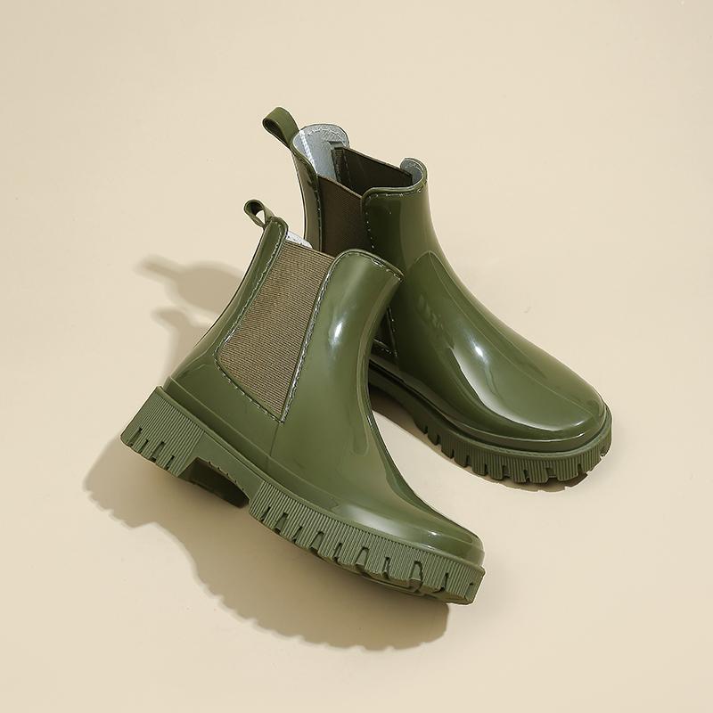 

-стиль Женские дождевые ботинки для взрослых: Водонепроницаемые ботинки, стильные для ношения на открытом воздухе, резиновые ботинки, короткие резиновые сапоги 36 зелёный