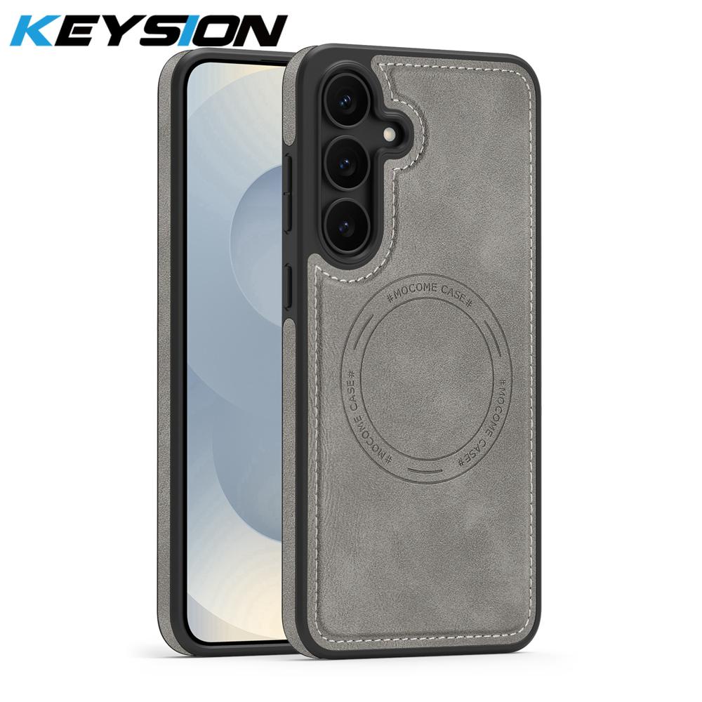 KEYSION Retro PU Leather Case for MagSafe for Samsung Galaxy S22 S23 S24 Ultra 5G S23+ S24 FE Magnetic Shockproof Phone Cover