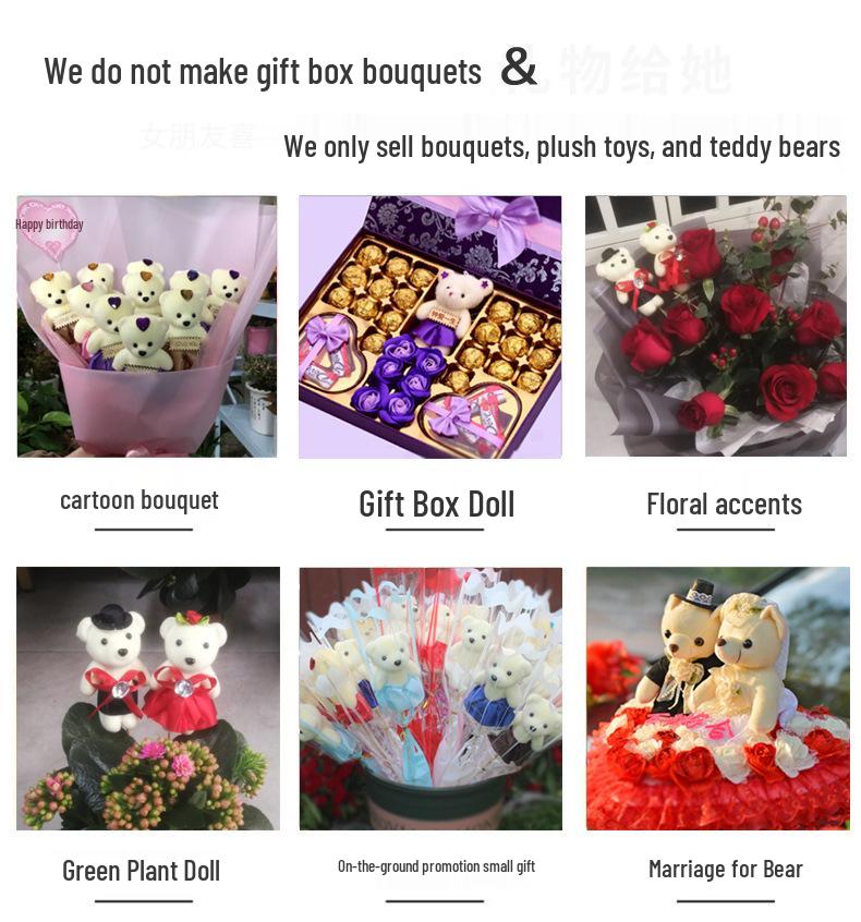 Diamond Bear Bouquet with Candy and Plush Doll Gift Set