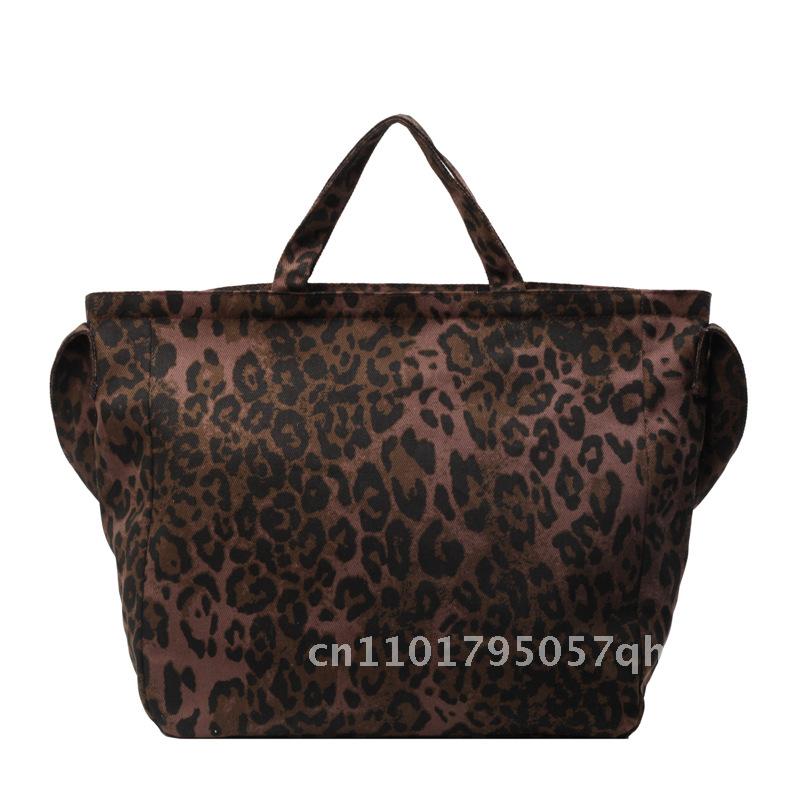 Leopard Print Canvas Shoulder Bag For Women, Fashiable And Portable Commuting Bag, Large Capacity Handheld Tote Bag