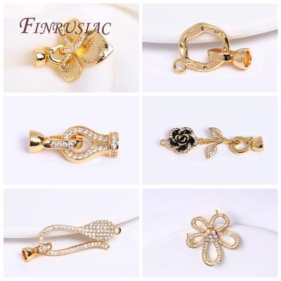 Inlaid Zircon Connector Bead Clasps Fastener DIY Jewelry Making,Classic 18K Gold Plated Pearl Clasps For Necklace Making
