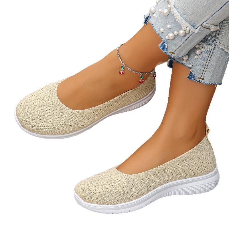 New flying woven large size low heel flat sole shoes women's flying woven mesh shallow mouth lazy casual work shoes
