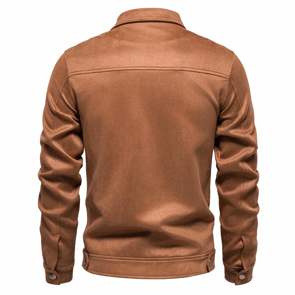 AIOPESON Mens Brown Suede Turn Down Collar Jacket Casual Business Faux Leather Trucker Jackets Coat for Men