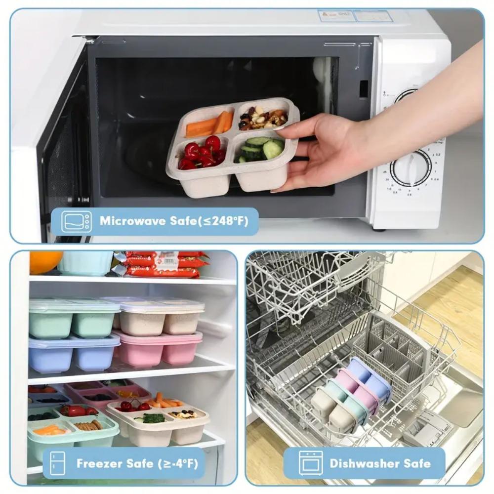 4 recipiente pentru gustări cu grilă Recipiente reutilizabile pentru pregătirea mesei pentru prânz, portabile pentru copii și adulți, sticle pentru depozitarea gustărilor de acasă, instrument de bucătărie