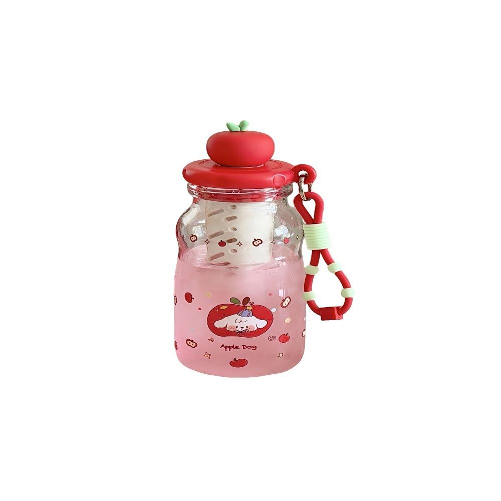 Cartoon Apple Shaped Plastic Water Cup with Straw, Portable Handheld Tumbler, Tea and Water Separation Design Daily Drinkware