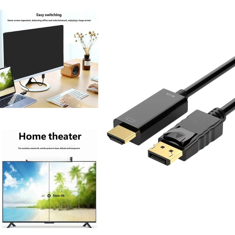 DisplayPort To HDTV 6feet 4K UHD Video Cable With Gold Plate Connectors For Gaming Computer Setups