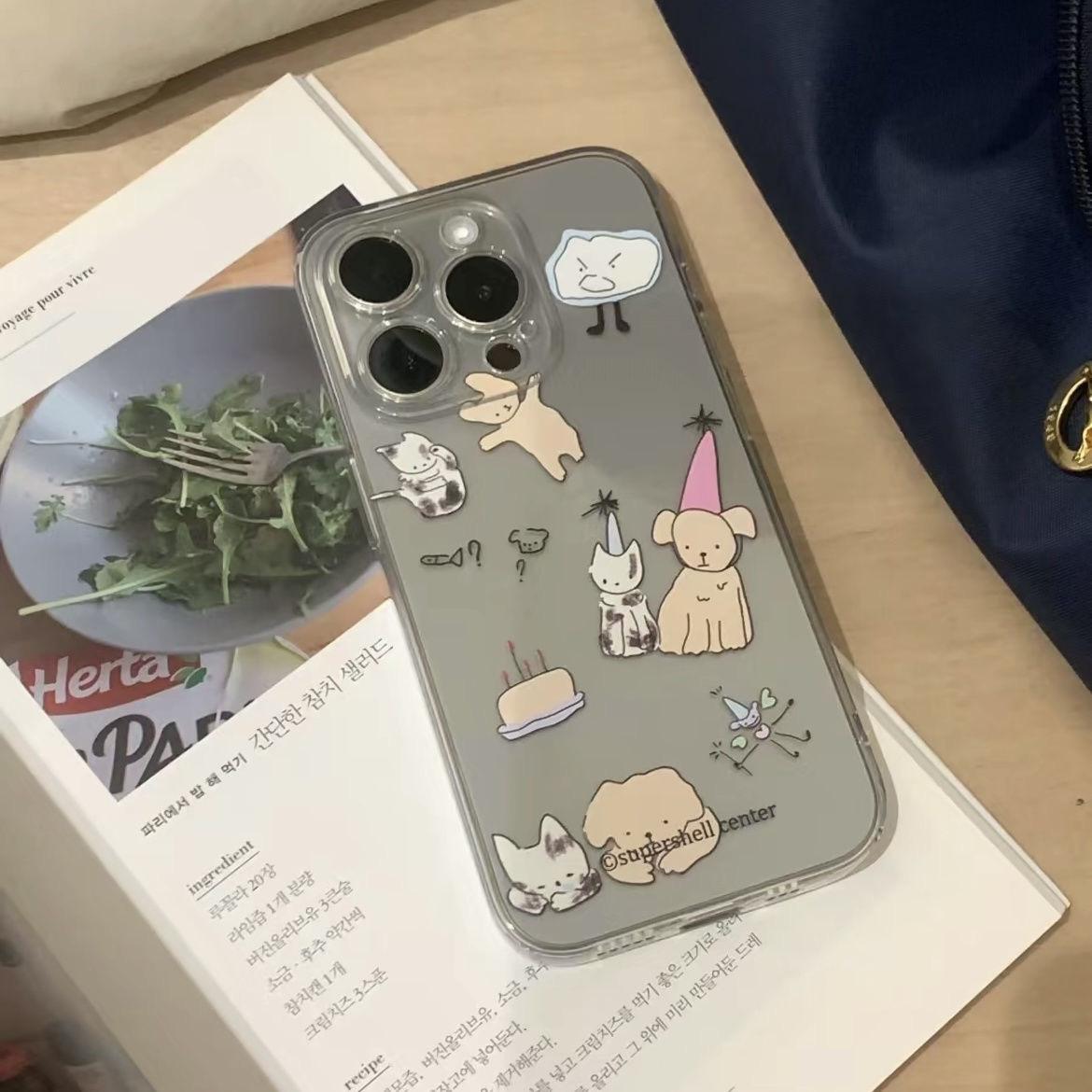 

Противоударный прозрачный чехол для телефона с рисунком щенка и котенка для Apple 15/14 Pro Max, 13/12 Pro, XR iPhone 13