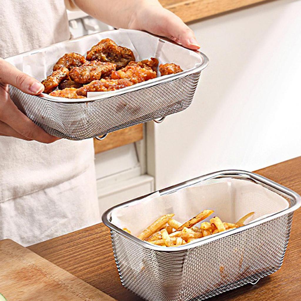 Mesh Basket Fries Holder Stainless Steel  Rectangle Fine Mesh Oil Strainer Vegetable Fruit Colander Strainer Kitchen Tools