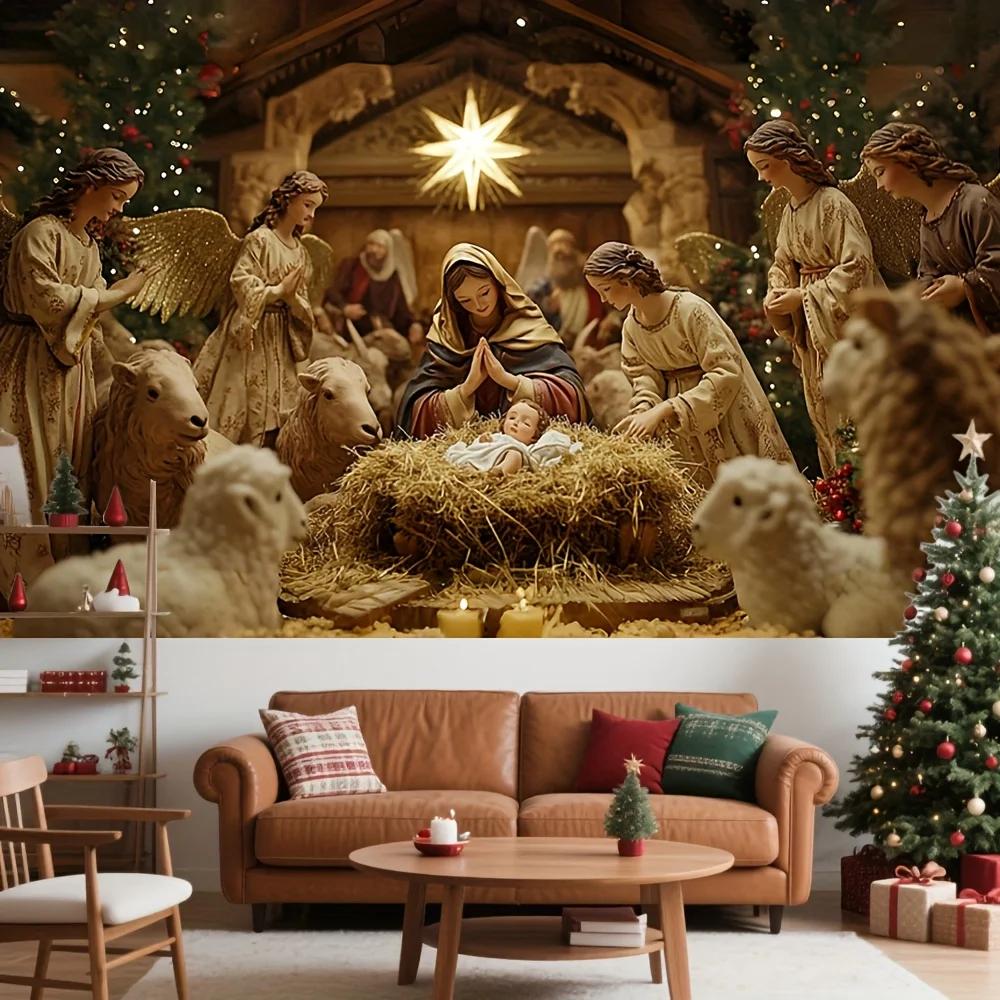 2D door banner, Nativity scene garage door banner - Wall decoration, festival home decoration background cloth