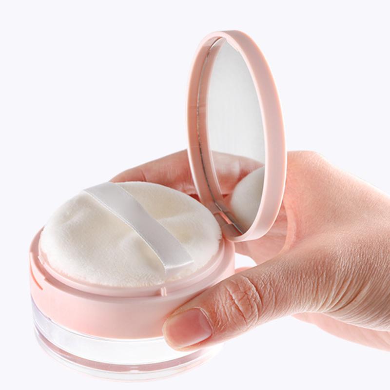 Boîte de Poudre Libre Portable avec Houppette de Maquillage Plastique 20g Pot Vide de Poudre Libre avec Miroir Récipient pour Maquillage Cosmétiques de Voyage