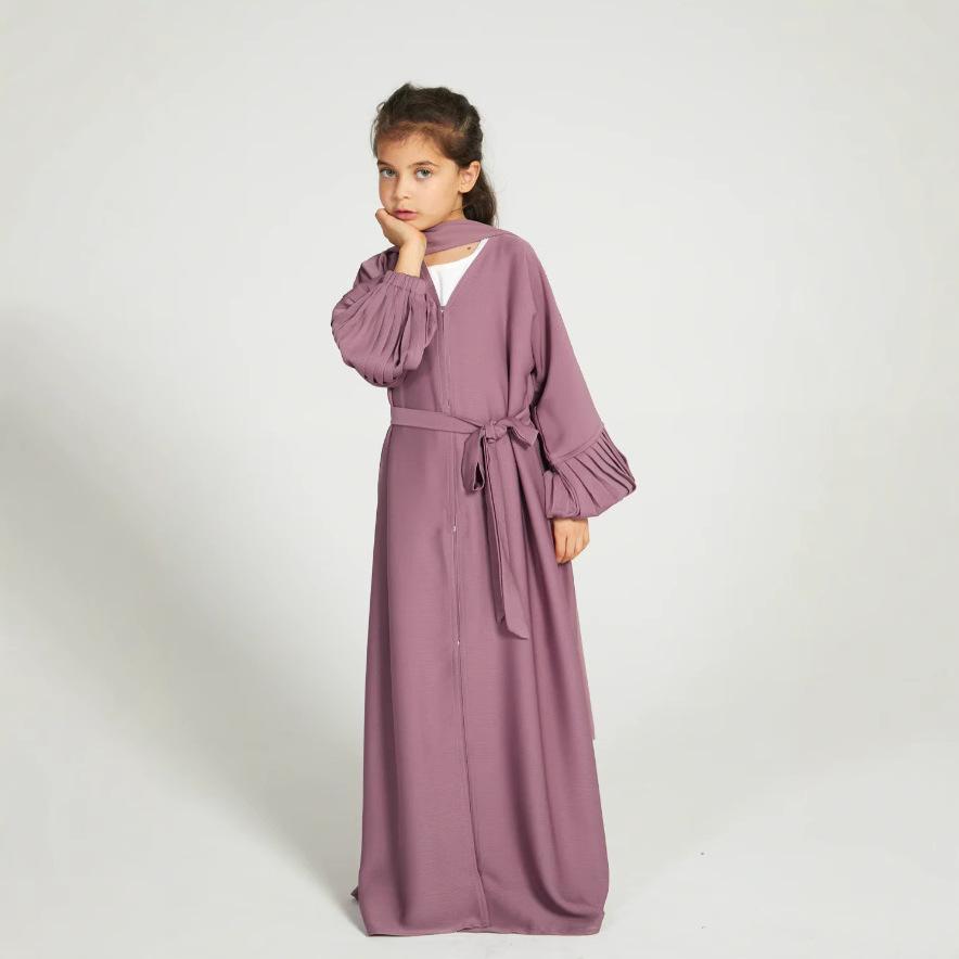 Yiduo Duo Girls' Wavy Lantern Sleeve Pleated Cardigan Dress - YT1023