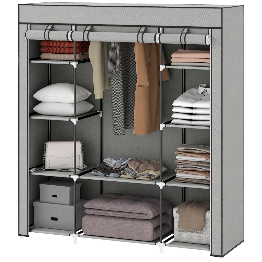 Fabric Wardrobe, Foldable, Hanging Rail, Shelves, 150 x 43 x 162.5 cm, Light Grey