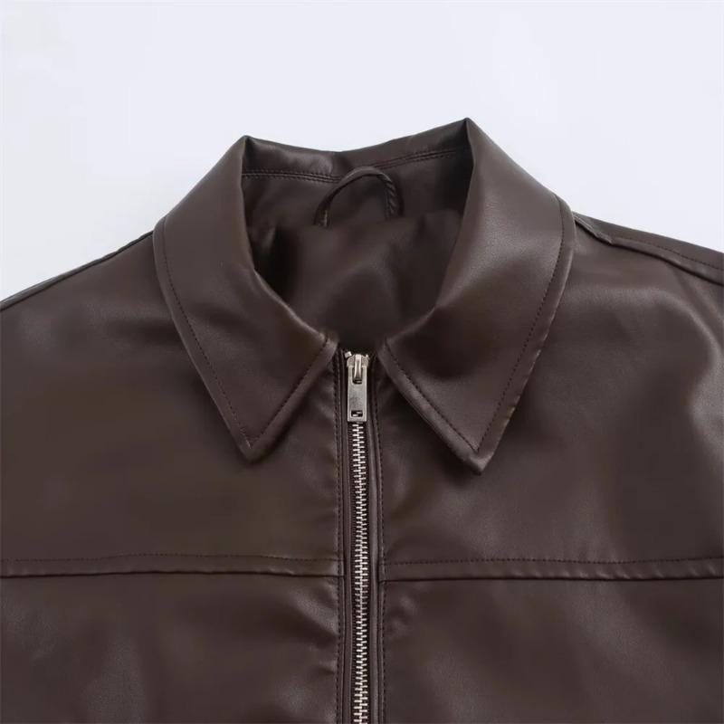 Autumn New Women's Jacket Simple Loose Clothing Casual Fashion Coat All-match Imitation Leather Pilot Jacket
