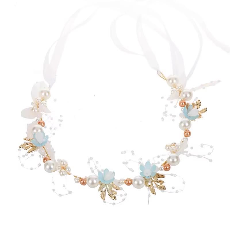 Golden Leaf Pearl Headband: Fairy-Inspired Flower Wreath for Girls' European Wedding or Sweet Dress-Up Headdress