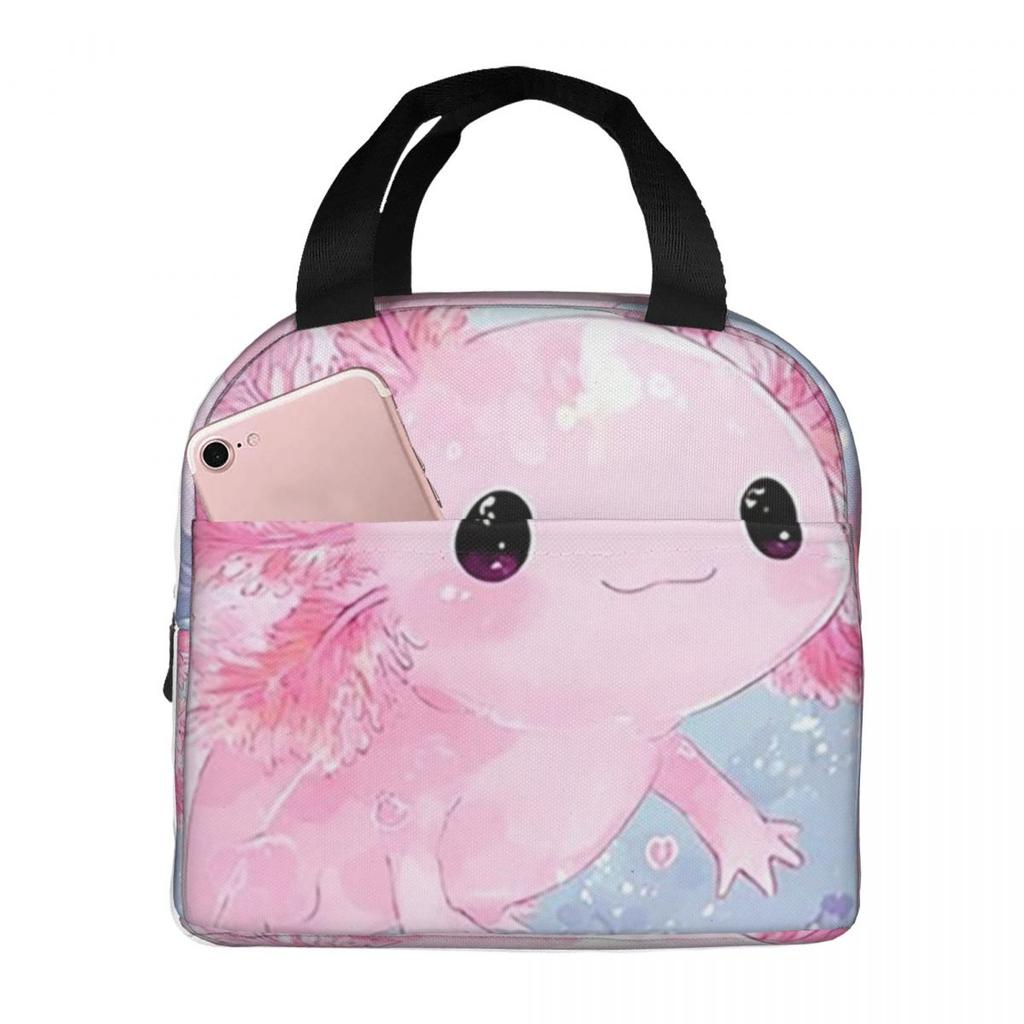 Cute Cartoon Axolotl In Coral Reef Insulated Lunch Bag for Women Children Leakproof Food Boxes Thermal Lunch Box Tote