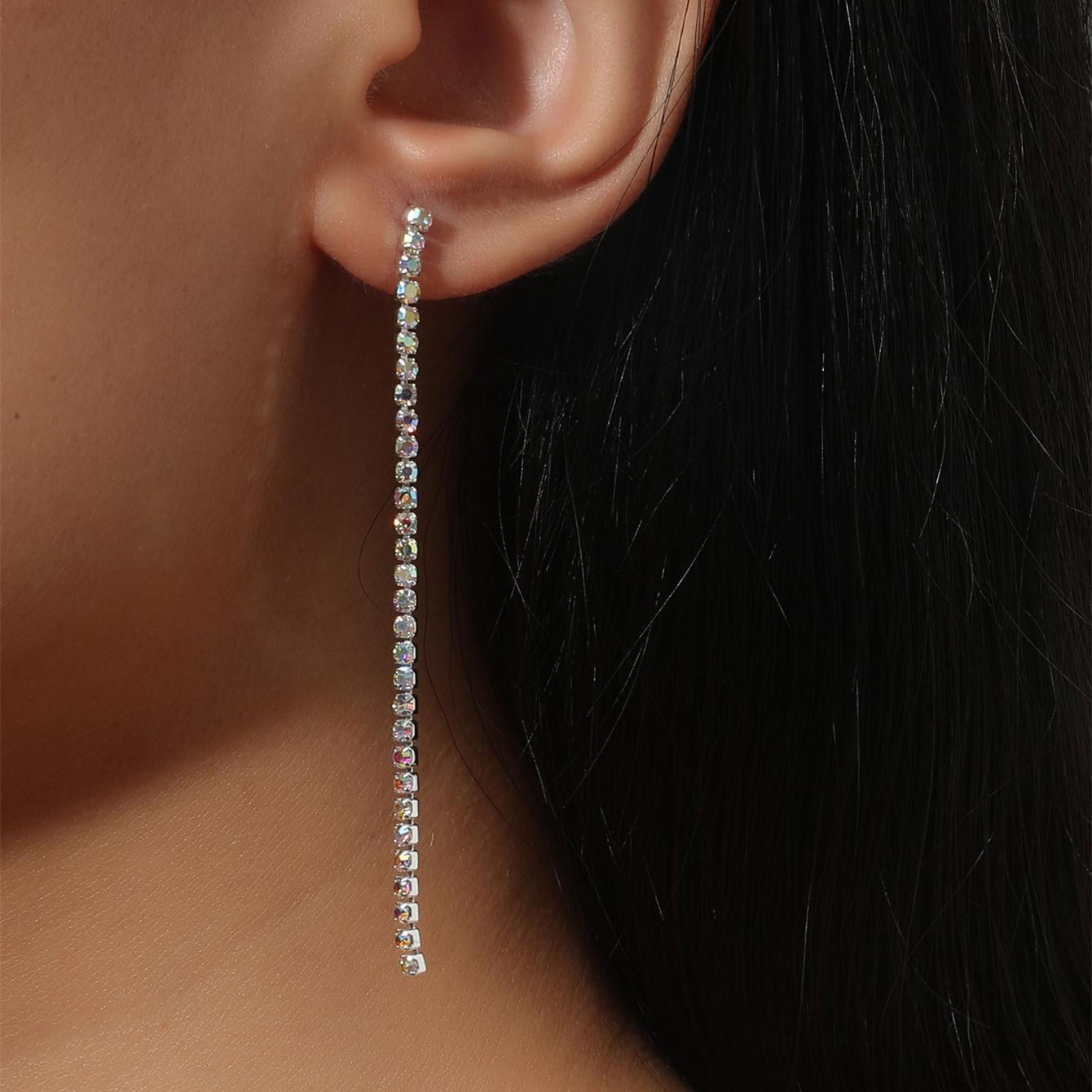 Тонкие серьги-кисточки в корейском стиле – длинные, блестящие, свадебная мода One Pair