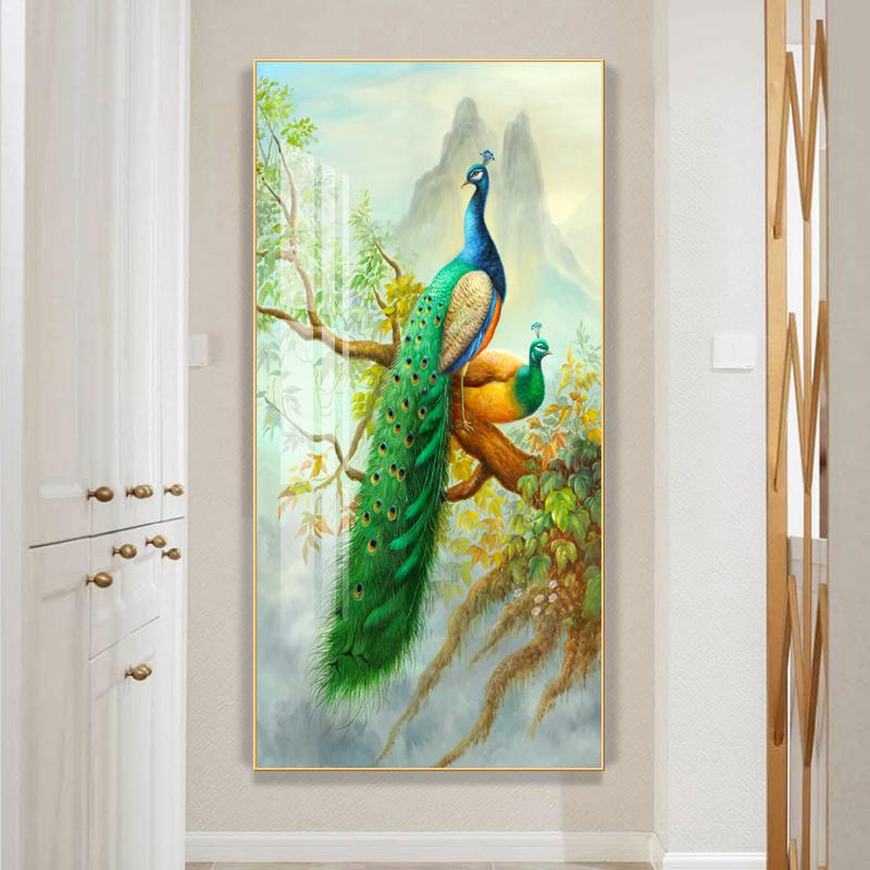 Golden Peacock Butterfly Flower Feather Bird Canvas Painting Animal Posters and Prints Wall Art Picture for Living Room Decor