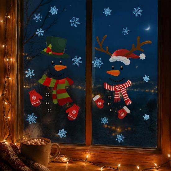Seasonal Window Decorations 2Pcs Christmas Snowman Static Stickers, Simple Double Clings, Festive Clings PVC Waterproof Decals for Home Glass