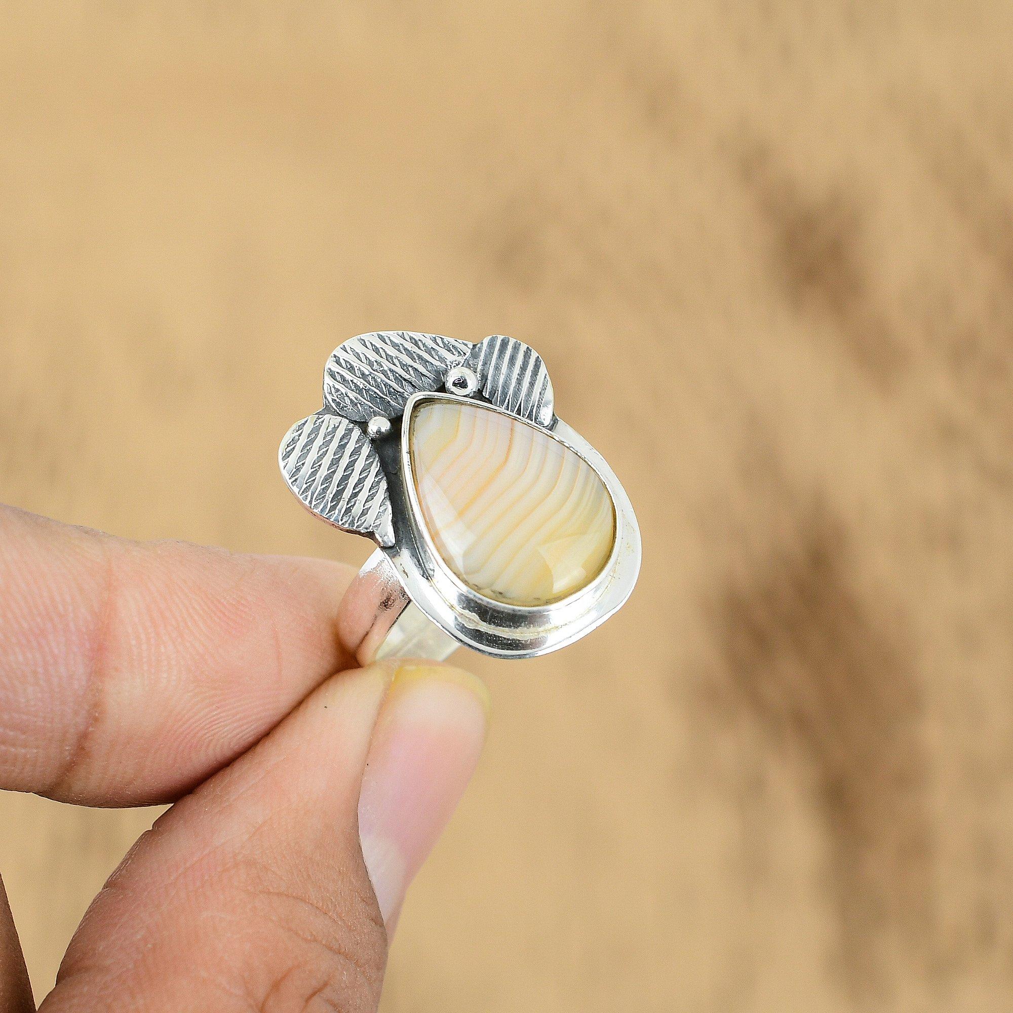

Gift For Women Stackable Adjustable Ring 925 Silver Natural Botswana Agate Yes