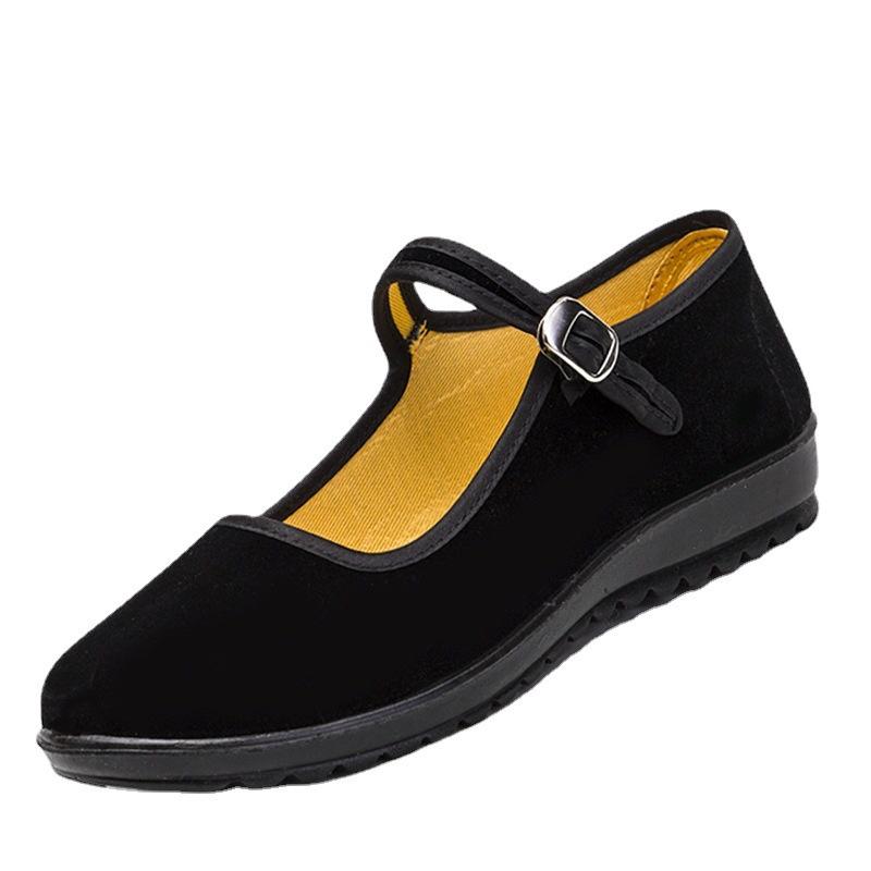 Damen Flache Schwarze Rutschfeste Schuhe mit Weicher Sohle für Arbeit oder Tanz