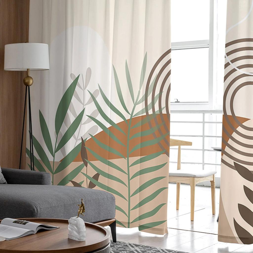 Boho Leaves Plants Tulle Curtains For Living Room Sheer Curtain For Bedroom Kitchen Blinds Voile Curtains